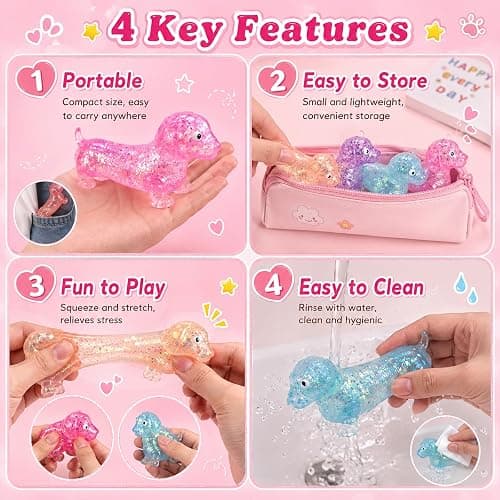 4PCS Dachshund Squishies, Squishies Slow Rising, Squeeze Toys Stress Relief | Glitter Dog Squishies Sensory Toys with Autism, Ideal for Birthday Gifts, Party Favors thumbnail 4