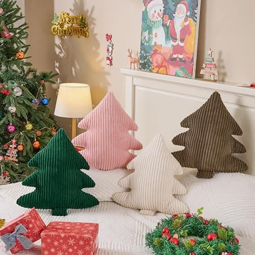Lanpn Christmas Tree Pillows Set of 2, Christmas Decoration Narrow Stripes Winter Throw Pillow Soft Cute 3D Shaped Xmas Tree Throw Cushion for Sofa Bedroom Xmas Decor (18x16 inch, Pink) thumbnail 6