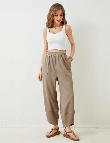 Xiaoxuemeng Womens Baggy Wide Leg Pants Casual Elastic Waisted Palazzo Harem Pants with Pockets thumbnail 3