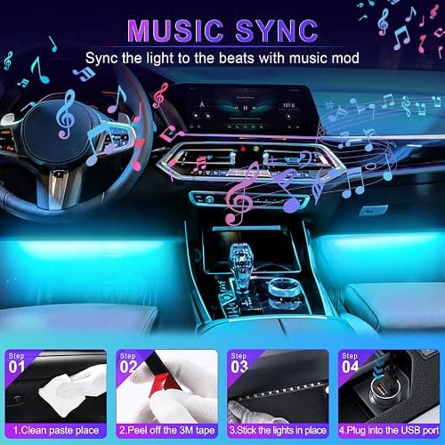 LivTee Accent Interior Car Lights, Smart Car Interior Lights with App Control, RGB LED Lights with Music Mode and DIY Mode, 2 Lines Design LED Lights for Cars with Charger, Car Accessories for Women thumbnail 5
