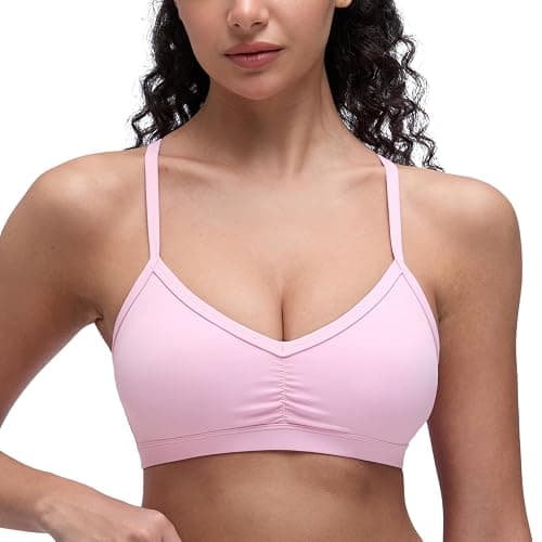 CRZ YOGA Butterluxe Ruched Sports Bras for Women - V Neck Spaghetti Thin Strap Y Back Wireless Padded Yoga Crop Top - Image 1