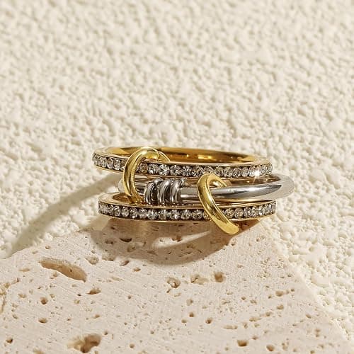 Episkeyk Gold Stackable Rings for Women Non Tarnish 18k Gold Plated Cubic Zirconia Rings Statement Multi Ring Mixed Metals Stack Jewelry Gifts thumbnail 6