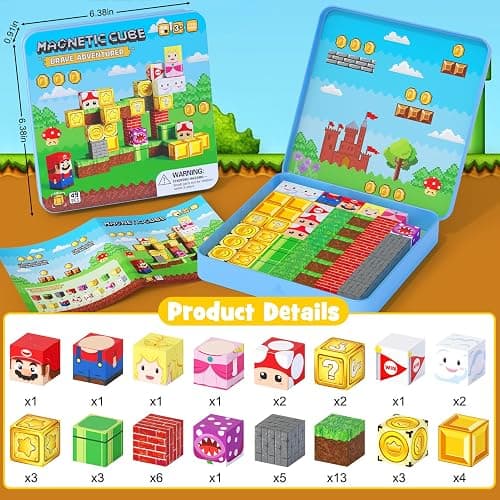 hunloot 49PCS Mini Magnetic Tiles Travel Toys for Kids Ages 4-8, Magnetic Building Blocks Adventure Set with Portable Iron Storage Box & Play Base, STEM Learning Activities for Toddlers 3-5 thumbnail 6