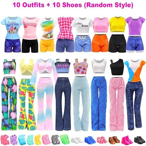 BARWA 30 PCS Doll Clothes and Accessories Casual Sport Sweet Outfits Pajamas Top and Pants Shorts High Heel Flat Shoes for 11.5 Inch Girl Doll thumbnail 2
