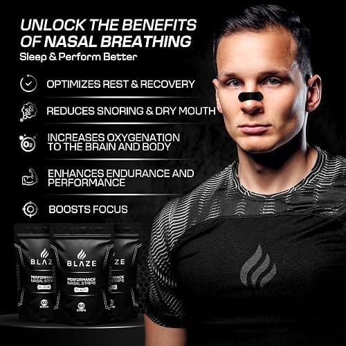 Performance Nose Strips for Breathing (60 Count) - Oil & Sweat Proof Adhesive - Athletic Nasal Strips for Snoring & Sleeping - Black, Wide, Universal Fit, Extra Strength Snoring Solution for Sleep thumbnail 4