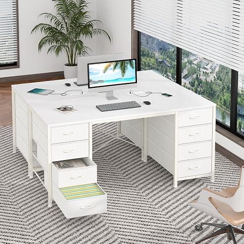 50 Inch Computer Desk with 8 Drawers for Home Office, Bedroom, Living Room | Home Office Desk with Power Outlets, Work Study Gaming Desk with 8 Fabric Drawers, Vanity Desk for Bedroom thumbnail 9