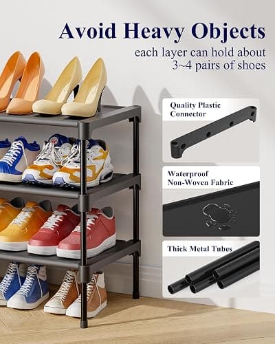 Kitsure Shoe Rack - Non-Woven Shoe Rack Shelf, Shoe Organizer for Closet, Entryway, Garage & Corridor, Stackable Shoe Shelves, 27.5" Wide - 3 Tier, Black thumbnail 5