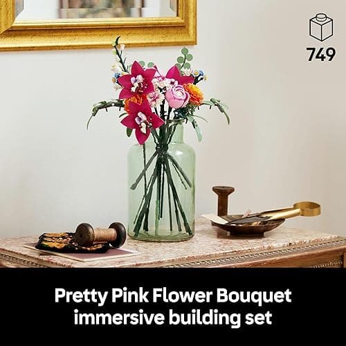 LEGO Botanicals Pretty Pink Flower Bouquet Building Set for Adults - Artificial Flowers for Home Decor, Centerpieces for Tables - Colorful, Unique Gift for Her & Him - 10342 thumbnail 2