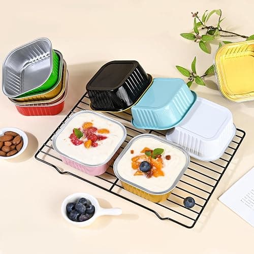 40 Pack Mini Cake Pans with Lids, 5oz Square Aluminum Foil Brownie Baking Cups, Muffin Tin Ramekins, Disposable Dessert Cupcake Cups for Wedding Birthday Party, Gold thumbnail 6