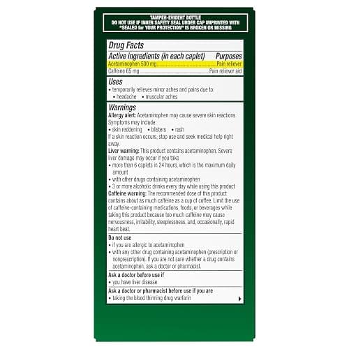 Excedrin Tension Headache Relief Caplets, Acetaminophen 500mg, Caffeine 65mg, Pain Reliever, Aspirin-Free, 100 Count thumbnail 7