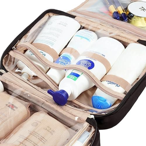NISHEL Travel Toiletry Bag for Women, Makeup Essentials Organizer, Hanging Case for Accessories, Cosmetics, Large Size, Black thumbnail 5