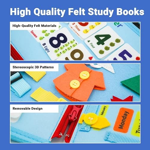 MEGRANATE Montessori Busy Board, Baby Busy Book Educational Learning Toys for Toddlers Quiet Book Activity Books Buckle Toy Fine Motor Skills Toys for 3+ Year Old Kids (Blue) thumbnail 6