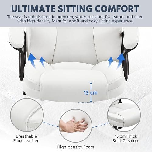 Yaheetech PU Leather High Back Office Chair Executive Ergonomic Desk Chair Swivel Computer Chair with Armrests, Adjustable Height, Home Office, White thumbnail 6