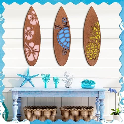 Tatuo 3 Pcs Tropical Christmas Surfboard Wall Decor Wooden Surfboard Hanging Sign for Party Available in Sizes Christmas Coastal Beach Wooden Decor for Home Room(Hawaiian,15.75 x 4.46 x 0.2 Inch) thumbnail 2