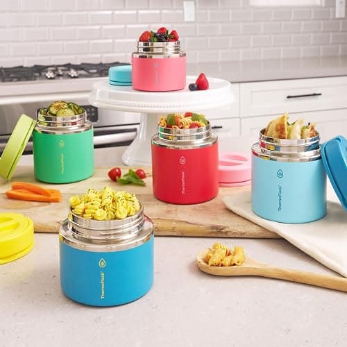 ThermoFlask 20 oz Double Wall Insulated Food Jar, 2-Pack, Raspberry + Candy Pink / Shamrock + Citron thumbnail 2