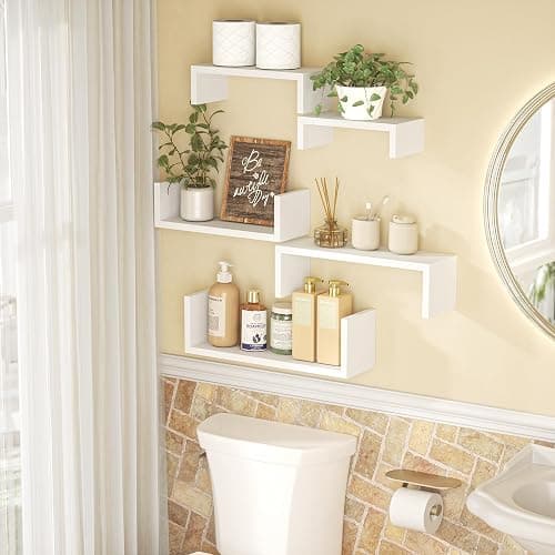 SRIWATANA Floating Shelves for Wall, Wall Shelves for Bathroom, Bedroom, Living Room, Kitchen, Office, Wood Shelves for Home Decor Set of 5 (Washed White) thumbnail 7
