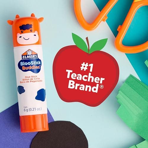 Elmer's BlooStick Buddies Glue Sticks, Disappearing Blue, Anti-Roll Cap Design, Unique Characters, 6 Grams, 48 Count - Classroom Supplies, #1 Teacher Brand thumbnail 6