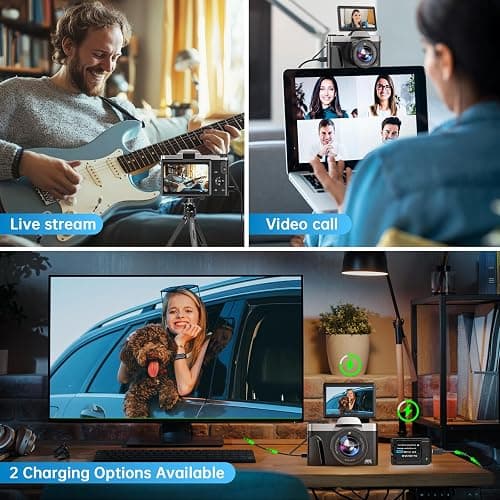 4K Digital Camera for Photography with WiFi 64MP Auto-Focus Vlogging Camera for YouTube Video 3'' 180° Flip Screen 4K Cameras 16X Zoom Anti-Shake Compact Point and Shoot Cameras with SD Card thumbnail 4