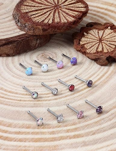 Uzgtvy 18G 20G 22G Opal Nose Rings Studs Surgical Steel Nose Nostril Piercing Jewelry for Women Men Opal CZ Size 1.5mm 2mm thumbnail 3
