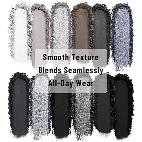 UCANBE Smokey Eyeshadow Palette, Dark Black White Gray Silver Natural Nude Matte Shimmer Eye Shadow Pallet for Smoky Emo Goth Makeup, 12 Color High Pigmented Long Lasting Waterproof Pallete with Brush thumbnail 2