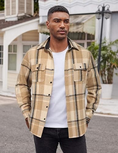 COOFANDY Men's Flannel Shirts Long Sleeve Cotton Plaid Shirt Jacket Casual Button Down Shirt with Pockets thumbnail 3