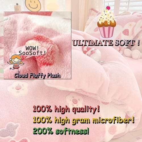 MorroMorn Pink Duvet Cover Queen, Cream Cake Kawaii Bedding Sets, Fluffy Comforter Covers Set, Down Alternative Blanket Ultra Soft Cute for Girls Kids Teen Women Full Double Size thumbnail 3
