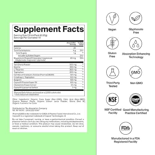 Sleep Aid Powder - Calming Drink for Deep Sleep with Liposomal Saffron, Magnesium & PharmaGABA Melatonin-Free Natural Supplement to Reduce Stress and Improve Sleep Quality Chamomile Lemonade 28 Sticks thumbnail 2