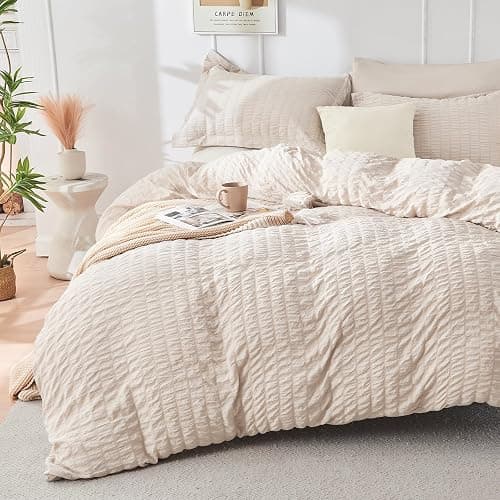 HYMOKEGE Beige Queen Comforter Set Seersucker 7 Pieces, All Season Luxury Bed in a Bag for Bedroom, Bedding Set with Comforters, Sheets, Pillowcases & Shams thumbnail 2