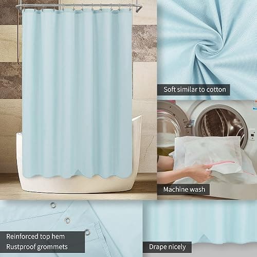 ALYVIA SPRING Waterproof Fabric Shower Curtain Liner, Washable Cloth Shower Curtain for Bathroom - Standard Size 72x72, Blue thumbnail 5