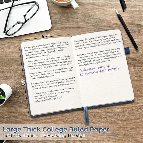 College Ruled Notebook, 5 Pack A5 Hardcover Leather Notebook for Work, Lined Notebook Journal for Women, Men, 100GSM Thick Paper, Large Notebook with Pockets, Professional Business Notebook, 5.7"x8.5" thumbnail 2