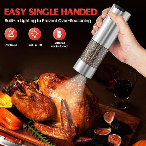 Salt and Pepper Grinder Set- Automatic Battery Pepper Mill Shakers Kitchen Essentials for New Home Housewarming, Adjustable Coarseness Upgraded Larger Capacity with Led for White Elephant Gifts thumbnail 4