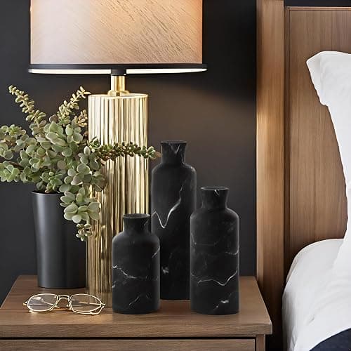Creative Scents Black Marble Look 3pc Vase Set – Boho Vases for Decor, Modern Vases for Holding Pampas Grass, Dried/Fresh Flowers, Vases for Living Room - Kitchen, Bedroom, Office, Shelf Decor thumbnail 2