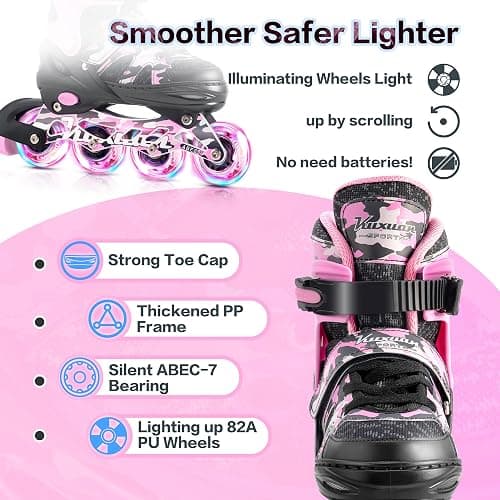 Kuxuan Boys Adjustable Inline Skates with Light up Wheels, Fun Illuminating Skates for Kids Girls Youth thumbnail 5
