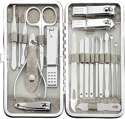 BesPick 19 Pieces Fingernail and Toenail Professional Manicure Pedicure Nail Clipper Set Stainless Steel Nail Cutter Scissors Grooming Kit with Luxurious Travel Case (Gray) - Image 1