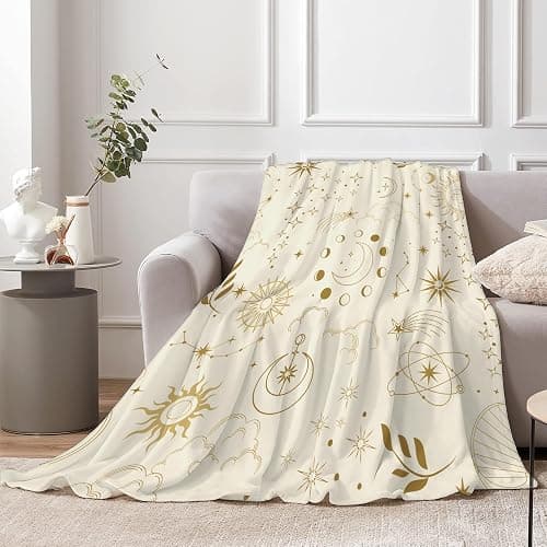 Miyotaa Celestial Constellation Astrology Blanket 50Wx60H Inch Sun Moon Phase Mysterious Beige Crescent Tarot Witchy Gift Warm Fuzzy Throw Blanket for Sofa Bed Throws Birthday Presents thumbnail 2
