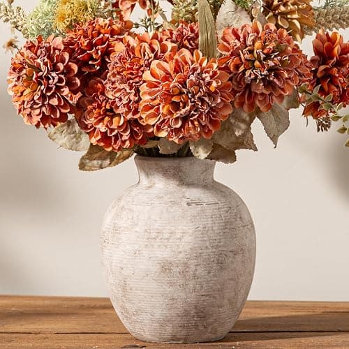 Vanselia Ceramic Flower Vase Home Decor - Farmhouse Table Vases Rustic Vintage Living Room Kitchen Bedroom Decorations for House Book Shelf Office Coffee Desk Dining Fireplace (7.4" Retro) thumbnail 4