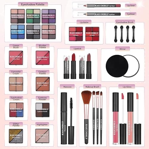 Makeup Kit for Women Girls, Fashionable Make Up Present Set for Beginners Professionals Traveler with Case, Makeup Essential with Eyeshadow Palette, Lip Gloss, Mascara,Foundation Face Primer(Pink) thumbnail 2