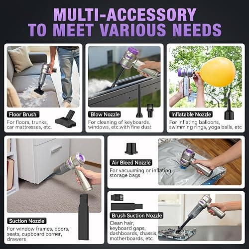 VCAN ACTIVE Car Vacuum Portable Cordless 18000PA High Power Mini Vacuum Cleaner Hand Vacuum Cordless Rechargeable, with with Brushless Motor for Car Detailing Keyboard Cleaner Home Cleaning(Purple) thumbnail 6
