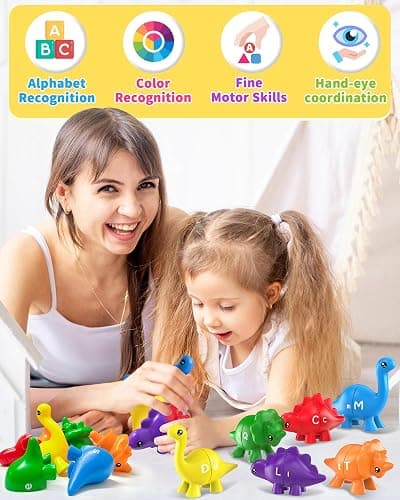 Walenty 26PCS Dinosaur Alphabet Learning Toys for Toddlers Kids 3-5, Montessori Educational Toys Gifts for 3 4 5 Year Old Boy Girl, Preschool Learning Activities, Double Sided ABC Matching Game thumbnail 5