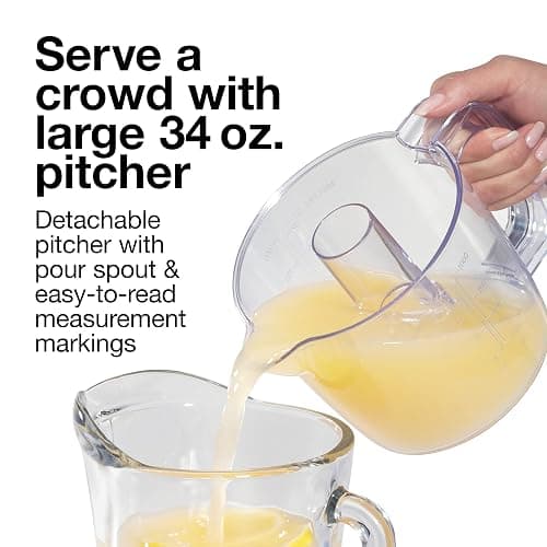 Proctor Silex Alex's Lemonade Stand Electric Citrus Juicer Machine, Large 34 oz. Pitcher, Pressure Activated, for Lemons, Limes and Oranges, 34 oz, Includes 2 Reamers & Recipe Book, Yellow (66341) thumbnail 4