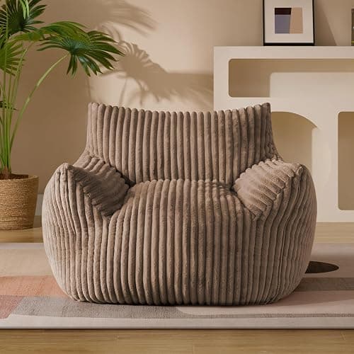 Giant Plush Bean Bag Chair for Adults with Armrests - Oversized Comfy Khaki Beanbag Lounge Lazy Floor Sofa Chair for Living Room, Bedroom & Dorm, Cozy Fluffy Single Cloud Mini Couch - XL Sofa Chair - Khaki - Image 1