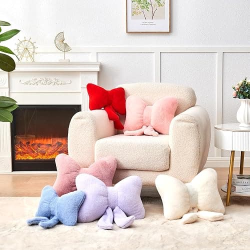 Mepherl Pink Bow Pillow,12'' Bow Shaped Pillow with Faux Rabbit Fur,Soft Bow Throw Pillows Aesthetic Bow Decorative Pillows for Bed Sofa Couch Home Decor thumbnail 4