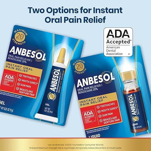 Anbesol Maximum Strength Gel - Instant Oral Pain Relief, for Toothaches, Gums, Braces, & Denture Pain, and Mouth Sores*, Canker Sore Treatment Inside Mouth, ADA Accepted, 0.33 oz thumbnail 5