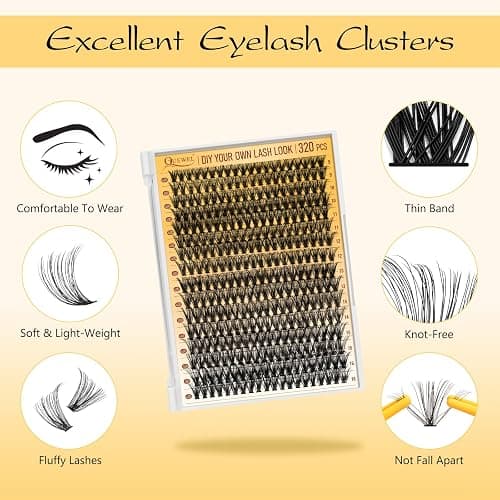 QUEWEL Lash Clusters Kit, 320 Pcs 40D Lash Cluster Eyelash Extensions 9-16mm Lash Clusters Wispy Kit with Eyelash Clusters Bond and Seal Glue Remover Tweezers (40D Kit) thumbnail 2