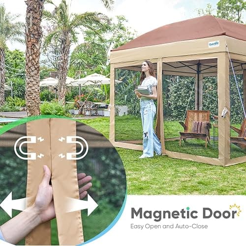 Quictent 10’x10’ Pop up Canopy Tent with Netting, One Person Instant Setup Screen House Room Tent Screened- 2 Magnetic Doors, Waterproof (Khaki) thumbnail 4