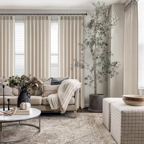 Topfinel Oatmeal Pinch Pleated Linen Curtains 105 Inch Length 2 Panels for Living Room Bedroom Semi Sheer Window Curtain Boho Neutral Back Tab Pinch Pleat Drape with Hooks 105 Inches Long thumbnail 6