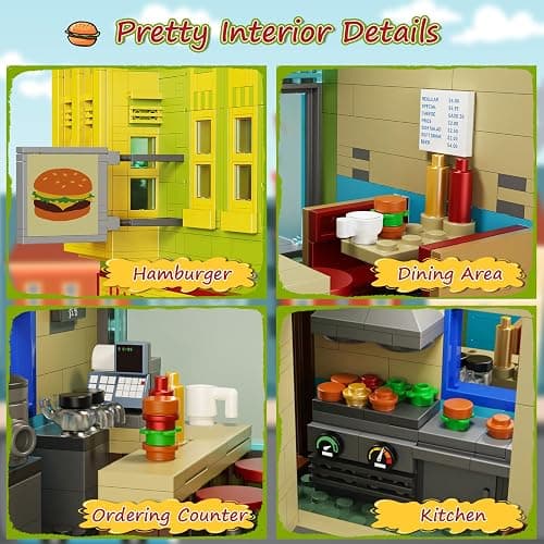 Happy Burgers House Building Set, The Bob's House Kuchi Kopi Building Blocks Toys Set Compatible with Lego, Great Gift and Collectibles Set for Belcher Family Cartoon TV Fans Boys & Girls(1018 PCS) thumbnail 4