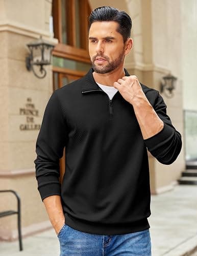 COOFANDY Mens Quarter Zip Pullover Sweatshirts Lightweight Long Sleeve Mock Neck Sweater Polo thumbnail 3