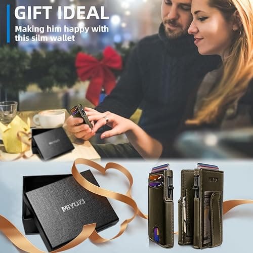 miyozi Men Wallet,with Money Clip Coins Pocket ID Window,Slim Front Pocket RFID Blocking Pop-up Card Holder 3.9"x 2.7", Gift Boxed thumbnail 8