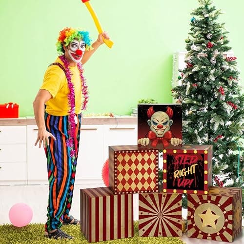 Tenceur 6 Pcs Large Halloween Creepy Carnival Decorations Circus Clown Box Outdoor Decorations Horror Circus Party Boxes Carnival Circus Theme Party Decorations for Horror Haunted House Supplies thumbnail 6